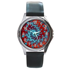 Fractal Pattern Background Round Metal Watch