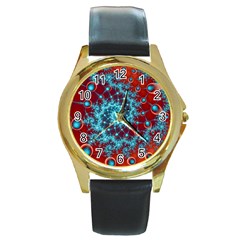 Fractal Pattern Background Round Gold Metal Watch