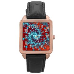 Fractal Pattern Background Rose Gold Leather Watch 