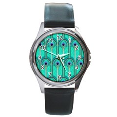 Gradient Art Deco Pattern Design Round Metal Watch by artworkshop