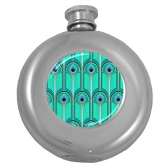 Gradient Art Deco Pattern Design Round Hip Flask (5 Oz) by artworkshop