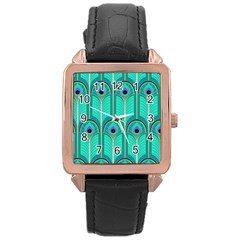 Gradient Art Deco Pattern Design Rose Gold Leather Watch  by artworkshop