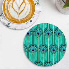 Gradient Art Deco Pattern Design Uv Print Round Tile Coaster by artworkshop