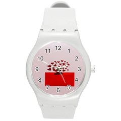 Love Envelope Logo Valentine Round Plastic Sport Watch (m) by artworkshop