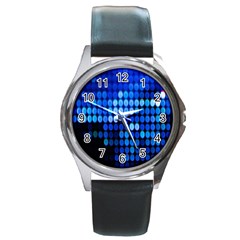 Pattern Blue Logo Round Metal Watch by artworkshop