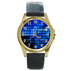 Pattern Blue Logo Round Gold Metal Watch by artworkshop