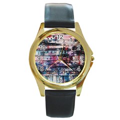 Splattered Paint On Wall Round Gold Metal Watch by artworkshop