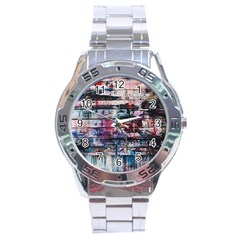 Splattered Paint On Wall Stainless Steel Analogue Watch