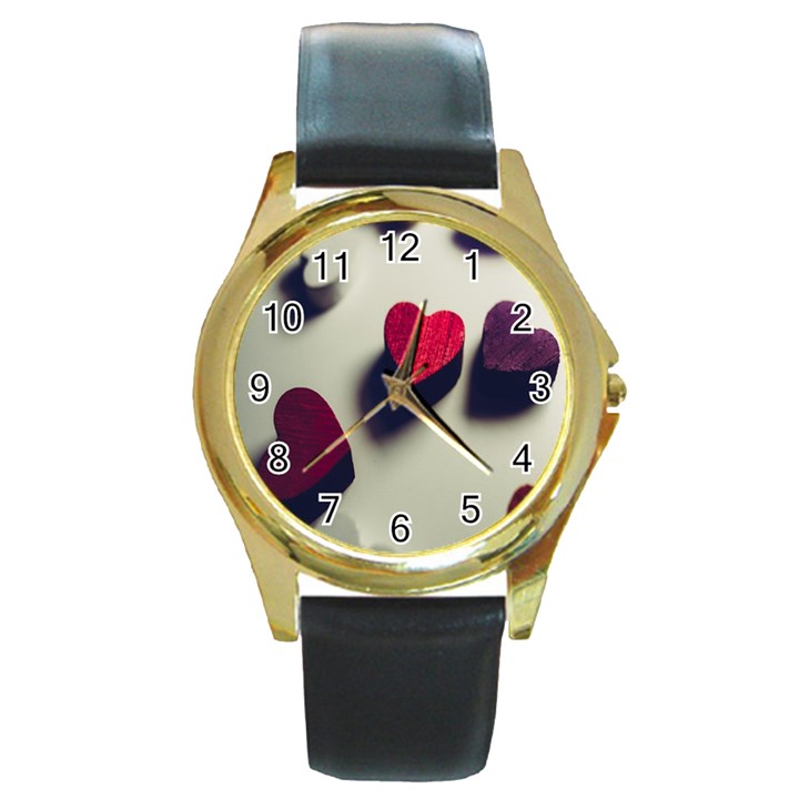 Valentine Day Heart 3d Round Gold Metal Watch