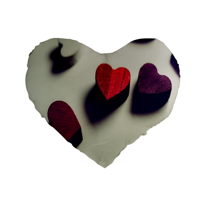 Valentine Day Heart 3d Standard 16  Premium Flano Heart Shape Cushions