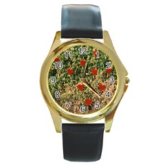 Valentine Day Heart Forest Round Gold Metal Watch by artworkshop