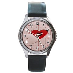 Valentine Day Heart Love Logo Round Metal Watch by artworkshop