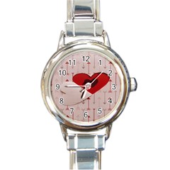 Valentine Day Heart Love Logo Round Italian Charm Watch by artworkshop