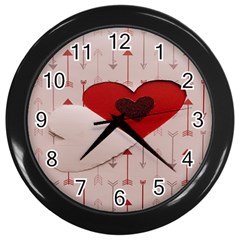 Valentine Day Heart Love Logo Wall Clock (black) by artworkshop