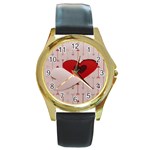 Valentine Day Heart Love Logo Round Gold Metal Watch Front