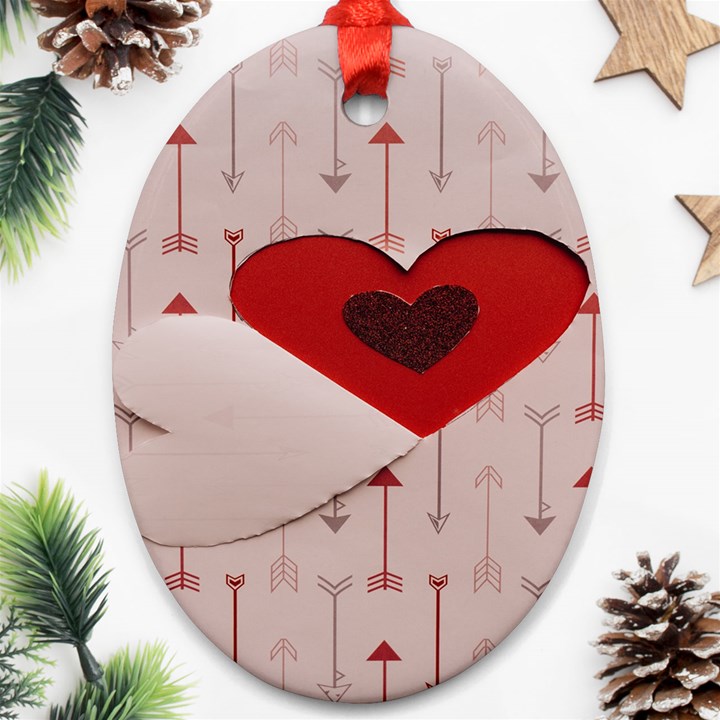 Valentine Day Heart Love Logo Oval Ornament (Two Sides)