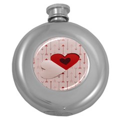 Valentine Day Heart Love Logo Round Hip Flask (5 Oz) by artworkshop