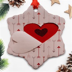 Valentine Day Heart Love Logo Snowflake Ornament (two Sides) by artworkshop