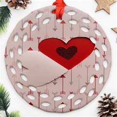 Valentine Day Heart Love Logo Round Filigree Ornament (two Sides) by artworkshop