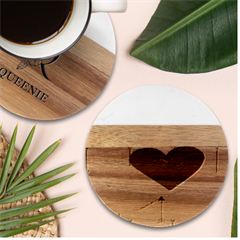 Valentine Day Heart Love Logo Marble Wood Coaster (round)