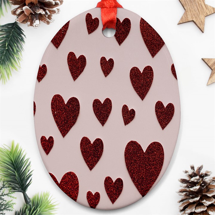 Valentine Day Heart Love Pattern Ornament (Oval)