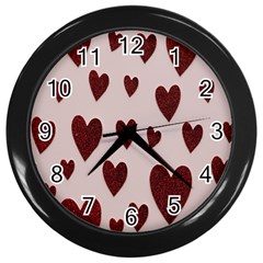 Valentine Day Heart Love Pattern Wall Clock (black) by artworkshop