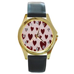 Valentine Day Heart Love Pattern Round Gold Metal Watch by artworkshop