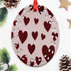 Valentine Day Heart Love Pattern Oval Filigree Ornament (two Sides) by artworkshop