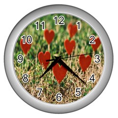 Valentine Day Heart Pattern Love Wall Clock (silver) by artworkshop