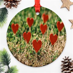 Valentine Day Heart Pattern Love Round Ornament (two Sides) by artworkshop