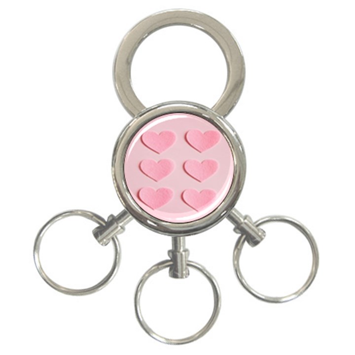 Valentine Day Heart Pattern Pink 3-Ring Key Chain