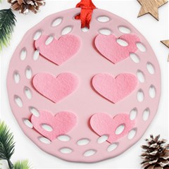 Valentine Day Heart Pattern Pink Ornament (round Filigree) by artworkshop