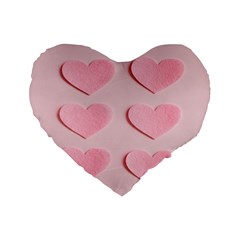 Valentine Day Heart Pattern Pink Standard 16  Premium Flano Heart Shape Cushions by artworkshop