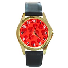 Valentine Day Heart Pattern  Round Gold Metal Watch by artworkshop