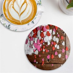 Valentine Day Heart Wallpaper Uv Print Round Tile Coaster by artworkshop