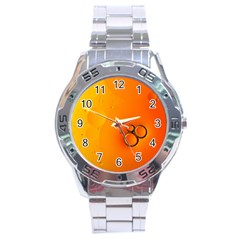 Wallpaper Liquid Bubbles Macro Orange Bright Stainless Steel Analogue Watch by artworkshop