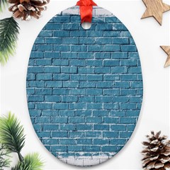 White And Blue Brick Wall Ornament (oval) by artworkshop