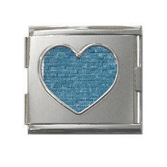 White And Blue Brick Wall Mega Link Heart Italian Charm (18mm) by artworkshop