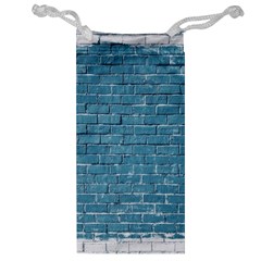 White And Blue Brick Wall Jewelry Bag by artworkshop