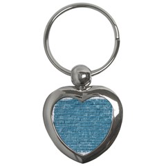 White And Blue Brick Wall Key Chain (heart) by artworkshop