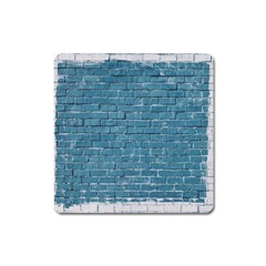 White And Blue Brick Wall Square Magnet by artworkshop