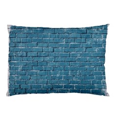 White And Blue Brick Wall Pillow Case by artworkshop