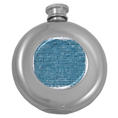 White And Blue Brick Wall Round Hip Flask (5 Oz) by artworkshop