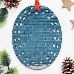 White And Blue Brick Wall Oval Filigree Ornament (two Sides) by artworkshop