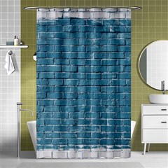 White And Blue Brick Wall Shower Curtain 48  X 72  (small)  by artworkshop