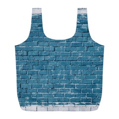 White And Blue Brick Wall Full Print Recycle Bag (l) by artworkshop