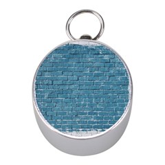 White And Blue Brick Wall Mini Silver Compasses by artworkshop