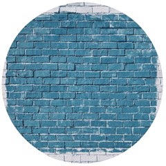 White And Blue Brick Wall Wooden Bottle Opener (round) by artworkshop