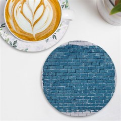 White And Blue Brick Wall Uv Print Round Tile Coaster by artworkshop