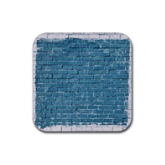 White And Blue Brick Wall Rubber Coaster (square) by artworkshop